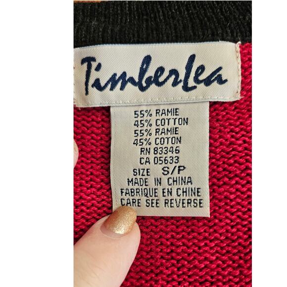 Vintage Timberlea Ramie Oversize Button Knit Cat Cardigan Sweater Women Sz S Red - Picture 7 of 8